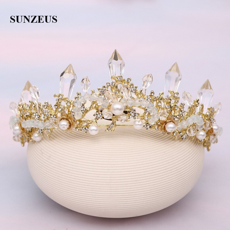Brude pannebånd gull/sølv krystaller bryllupskroner og tiaraer rhinestones perler brudehår tiara  sq443