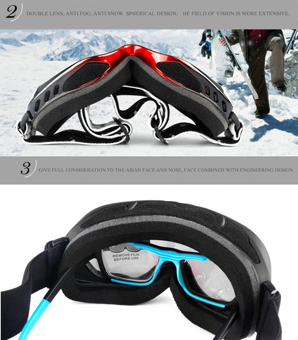 ski goggles double layers lens anti-fog anti-UV Large frame ski glasses skiing snowboard Mens snow goggles