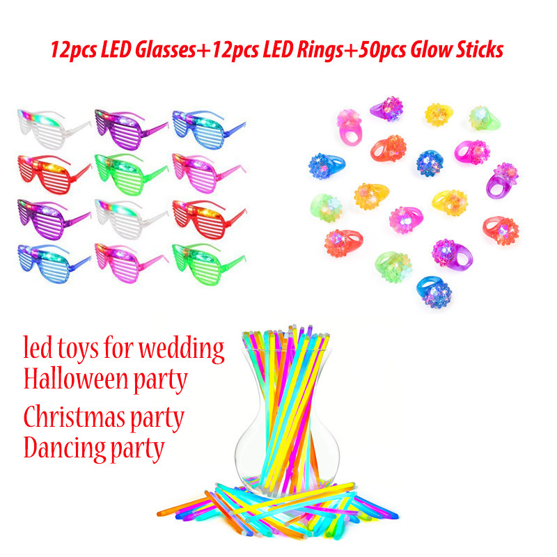 12pcs a Pack LED Glasses Flash Luminous Blind Eyewear Light Eye Mask Blinking Glowing Glasses for Halloween Christmas Party: Mixed 74pcs