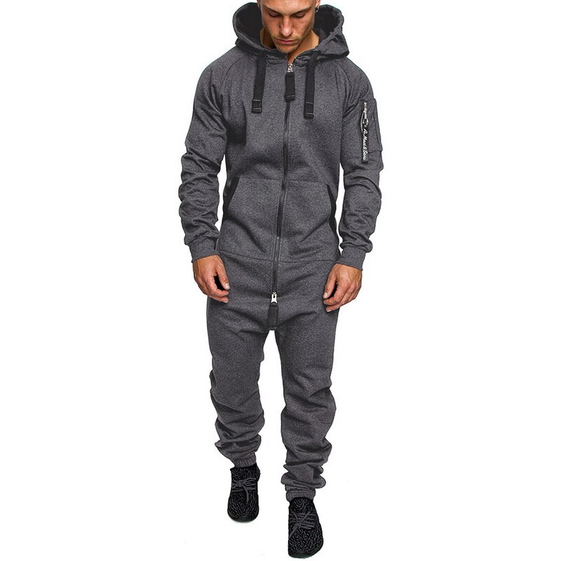 Hoodies Overalls Men Pure Color Splicing Jumpsuit Long Sleeve Male Clothes Men's Jumpsuits One-piece Garment Pajama Streetwear: b / XL