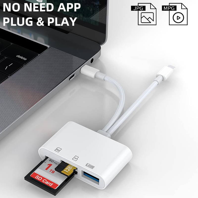 KUTOU 3-in-1 SD-Kartenleser Lightning USB C Typ C auf SD TF Kartenleser-Adapter Speicher für iPhone MacBook Samsung Huawei Xiaomi