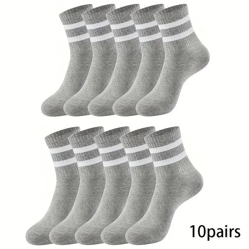 6/10/15/20 Pairs Men Socks Spring Autumn Casual Black White Striped Socks Breathable Mid Tube Sock High Round Neck Socks: Blue White