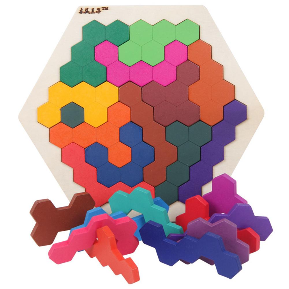 Houten Kleurrijke Hexagon Tangrams Puzzels Tafel Iq Game Educatief Kinderen Speelgoed