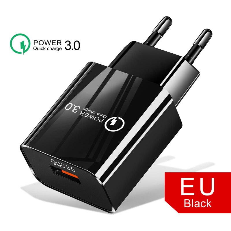 QC 3.0 Fast Travel Charger Micro USB Cable For Samsung S5 S6 S7 Edge A10 M10 M20 OPPO A5 A9 A7 A1 A1K Phone Charger Cables: EU Black Charger