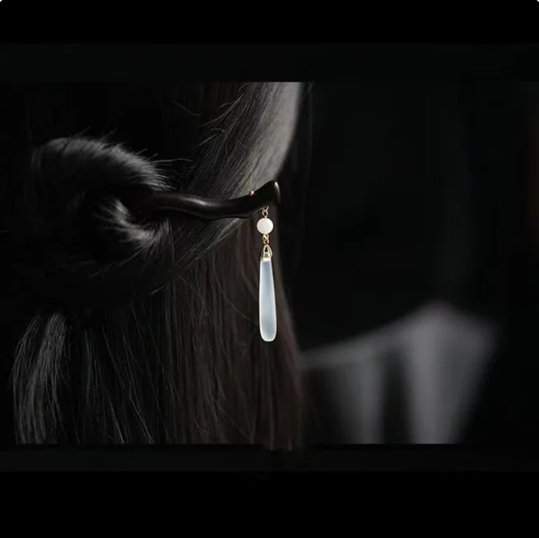 Horquilla con borlas de madera para sacudir el pelo, palillo para el pelo, adorno para el cabello antiguo, tocado de sartén, accesorios para peinados de flores,: Chapado en zinc blanco y azul