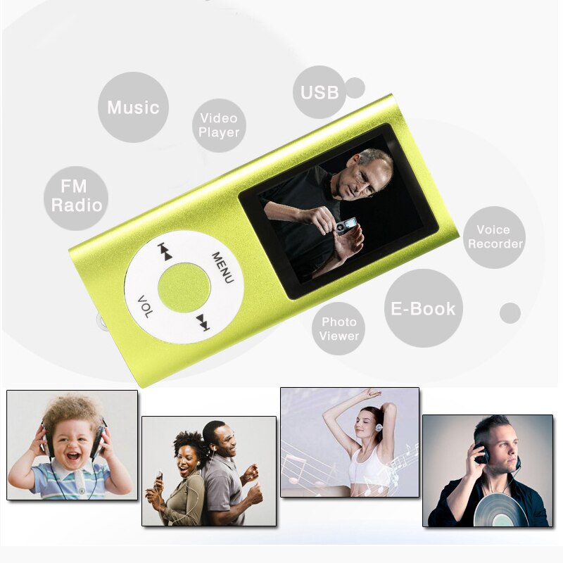 ICEICE 1.8 Inch Mp3 Player Music Playing with Fm Radio Earphone Video 16GB 32GB 64GB Touch Tone Metal TF Micro SD Memory