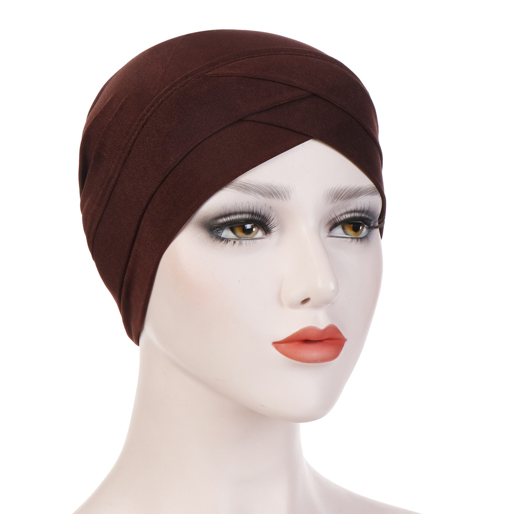 Turban croisé islamique pour femme, hijab, bonnet interne, bandeau, accessoires pour cheveux: Coffee