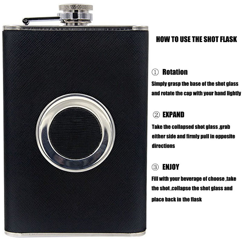 Alcohol Flagon Shot Flask Stainless Steel 8 oz Hip Flask Built-in Collapsible 2 Oz Glass & Funnel Whiskey Wine Pot Barware Drink