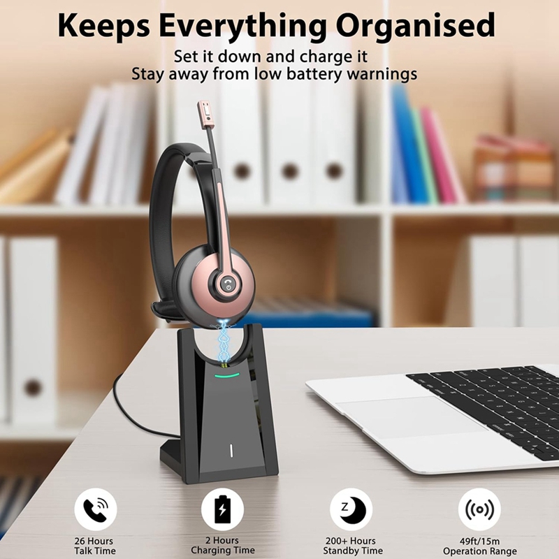 Auricolare wireless, auricolare Bluetooth con microfono con cancellazione del rumore, auricolare wireless con dongle USB per l'home office