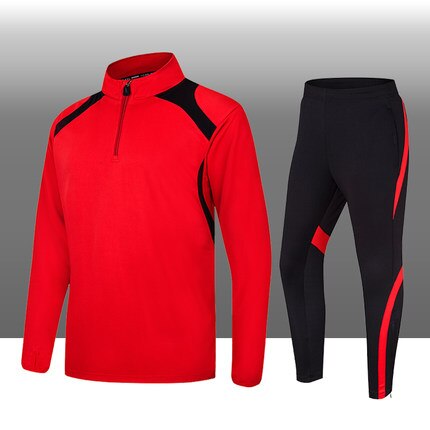 Men sportswear football training suits soccer tracksuits adult long sleeve football uniform sports kit: Red / 3XL