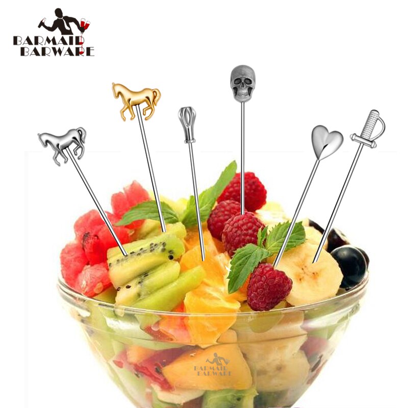 6 Stks/set Fruit Cocktail Pick Stok Roestvrij Staal Bar Gereedschap Drink Roeren Sticks Martini Picks Party Accessoire