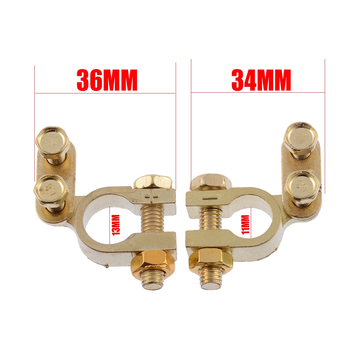 1 par de abrazaderas de terminales de batería de coche de tamaño pequeño, conexión de tornillo, conectores de Cables de latón positivo y negativo, accesorios