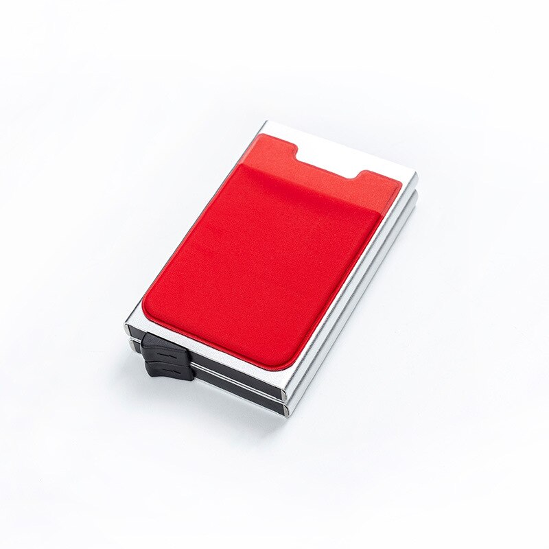 DIENQI Rfid Credit Card Holder Men Aluminium Metal Steel Minimalist Wallet Bank Cardholder Case Luxury Purse nederlands: Silver red