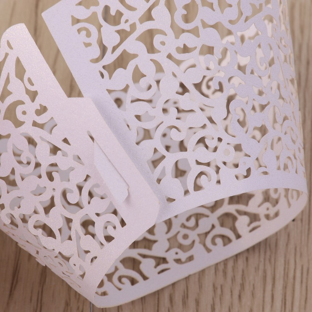 50pcs Vine Filigree Lace Cupcake Wrapper Wraps Liner Wedding Party Cake Decoartion (White)