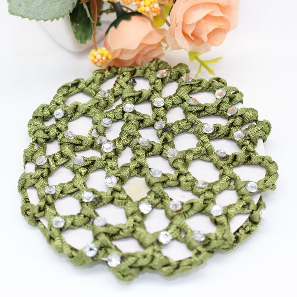 1Pc Hair Accessories Headwear Mesh Women Hair Bun Cover Snood Pearl Ballet Dance Skating Net Skating Crochet for Woman: Green
