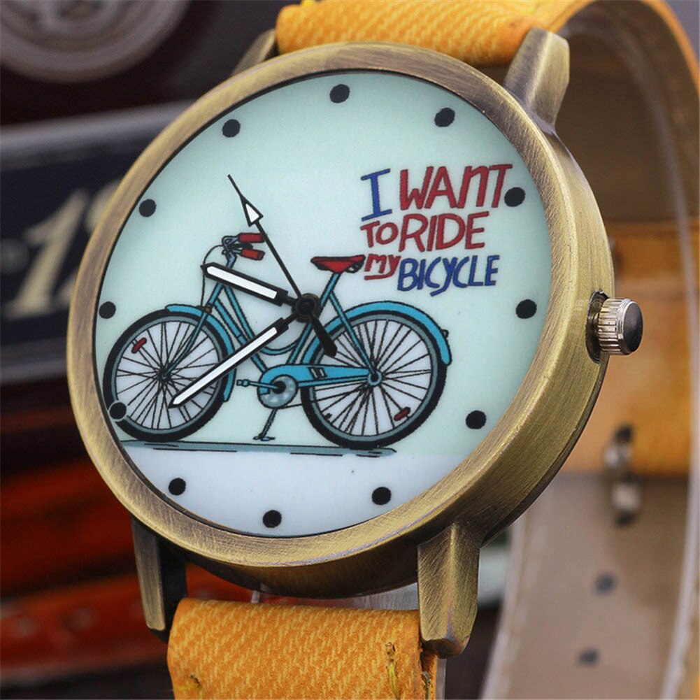 Unisex horloge trendy retro fiets canvas band wijzerplaat meisjes polshorloge leer analoog dames quartz horloges armband relogio