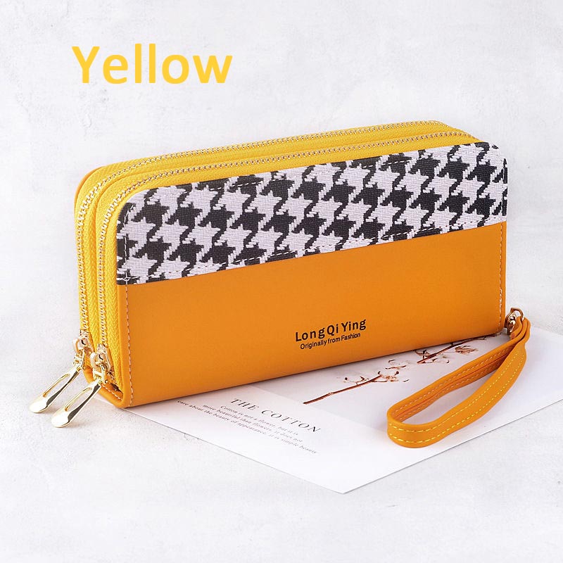 Vrouwen Portefeuilles Dubbele Rits Lange Dame Portemonnees Portemonnee Pocket Kaarten Houder Meisjes Portemonnee Pu Lederen Cluth Geldzak Burse Tas: Yellow