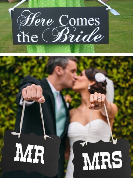 Rustikt bryllup her kommer brudeskiltet hr. og fru banner bryllup blomsterpige, brud og brudgom plakat papir fotoboks rekvisitter,