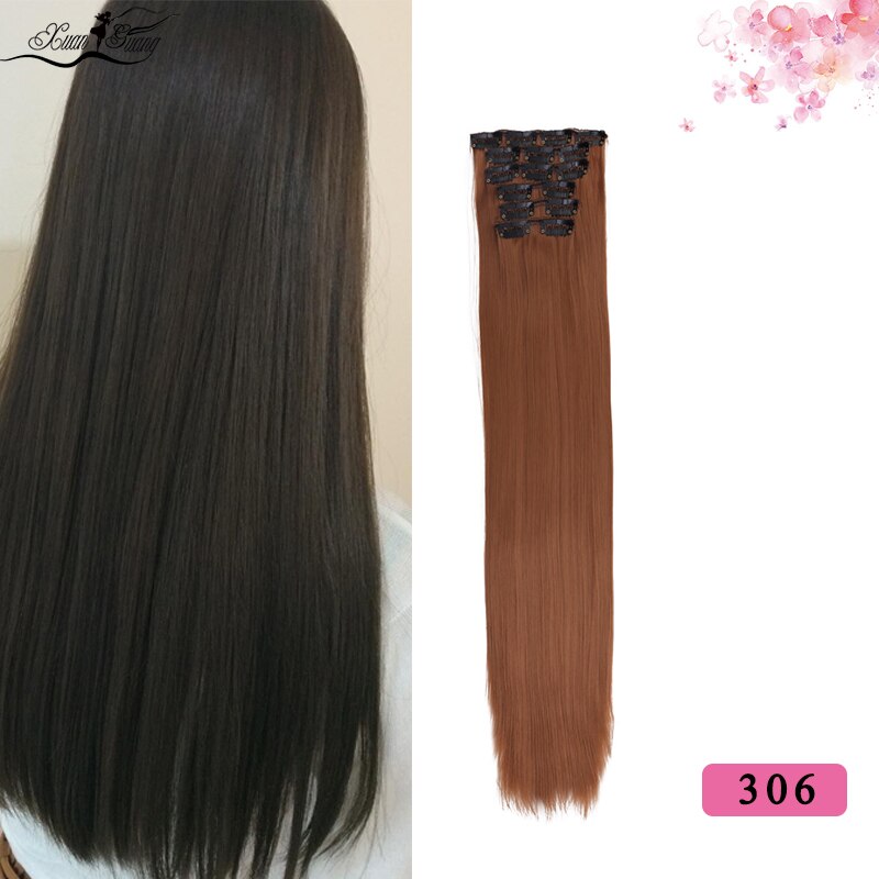 Dianqi Haar Clip In Synthetische Hair Extensions 22 Inch Steil Haar Clips Voor Vrouwen Pure Kleur Hoge Temperatuur Fiber: 306