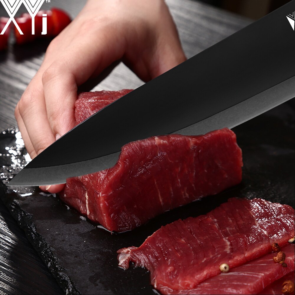 XYj-7 uds. De cuchillos de acero inoxidable para cocina, barra de afilado, rebanador de pan de 8 '', 7'', Santoku 5 '', utilidad, cuchillo de pelar de 3,5''