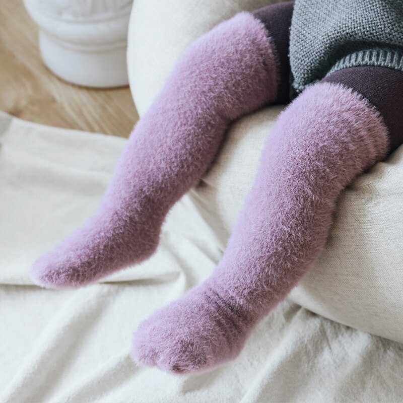 Coral Fleece Warm Baby Socks Winter Thick Warmer Kids Long Socks Solid Color Children Boys Girls Knee High Socks Christmas
