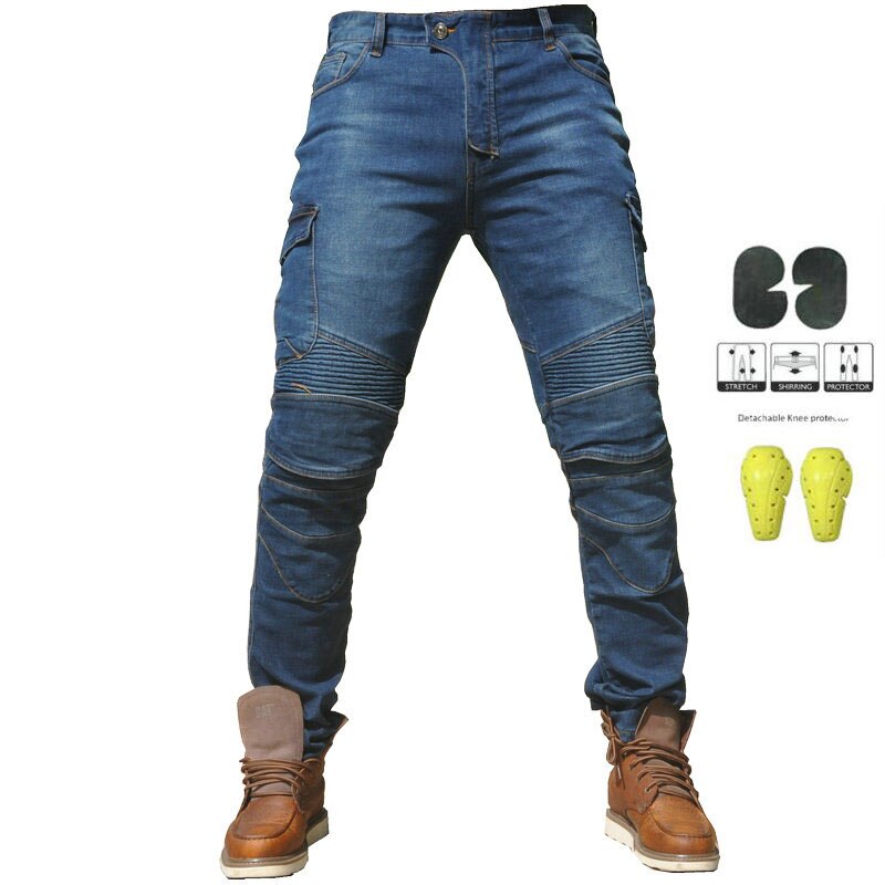 Motorcykel jeans pantalones motocicleta hombre featherbed jeans standardversion biltur byxor byxor motorcyklar män: Med normalt skydd / S