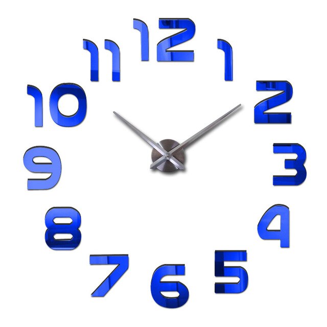 Reloj de puntero, relojes de cuarzo, relojes de , reloj de pared Real en 3d, pegatina de espejo apresurado, Diy, decoración para sala de estar, reloj de pared Digital: Azul / 47INCH