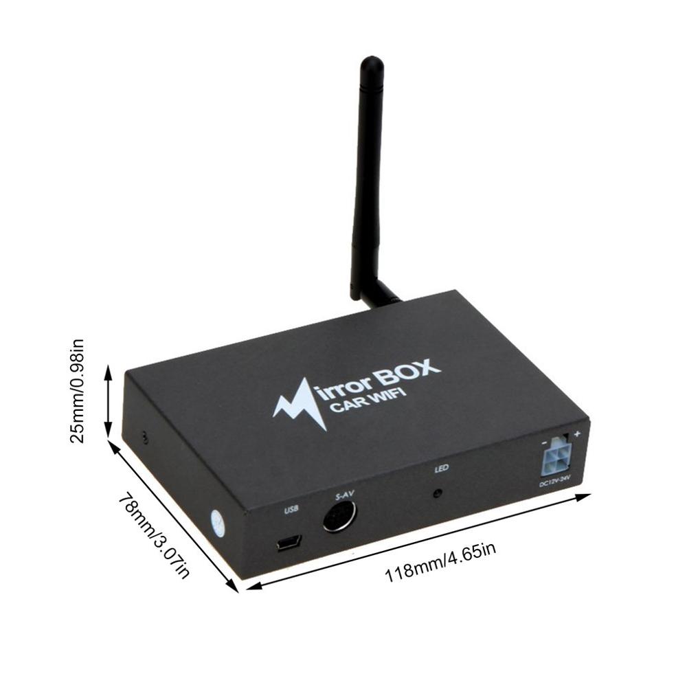 Caja espejo WIFI para coche para Android iOS navegación de teléfono móvil A monitores LCD convertidor de Espejos A/V Universal 2,4G
