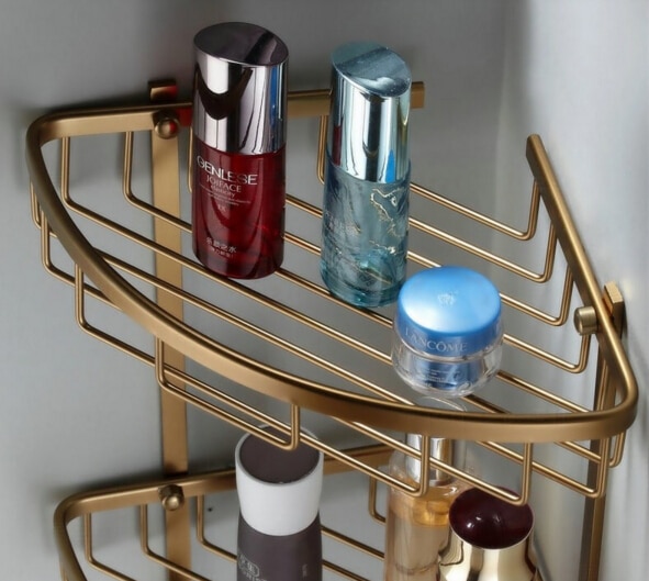 Og detail vægmonteret antik messing badeværelse hjørne hylde badeværelse shampoo hylde bade bruser hylde sæbe holder