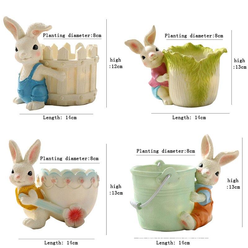 Europese Dorp Cartoon Succulente Planter Pot Combinatie Platter Ingemaakte Groene Plant Resin Konijn Decoratie Vlezige Bloempot