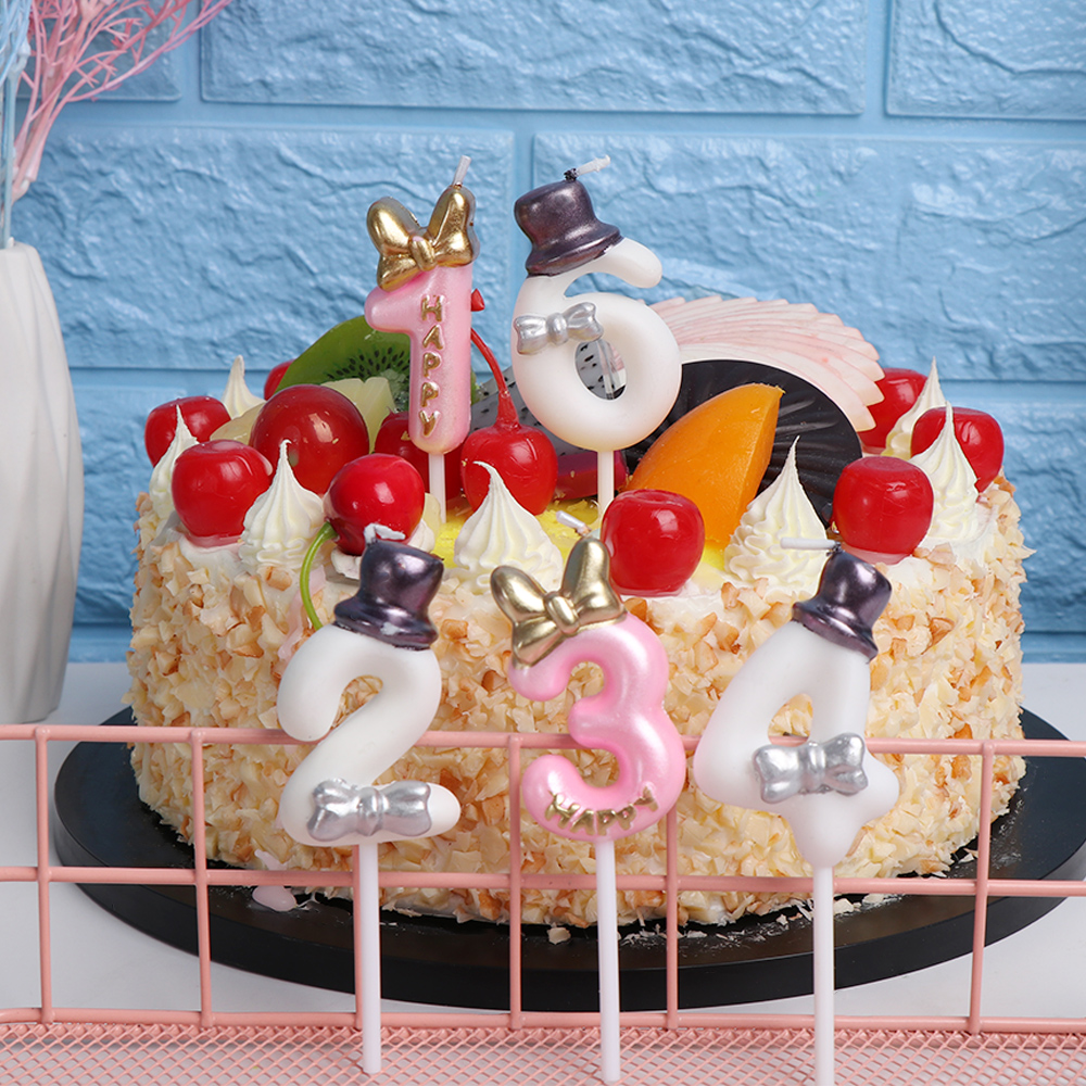 Bougie gâteau numéro chapeau à nœud papillon 1 pièce | Garniture numérique pour âge, fournitures de fête d'anniversaire pour garçons et filles, accessoires de décoration pour la maison