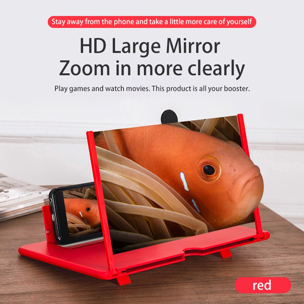 12 inch 3D Mobile Phone Screen Magnifier HD Video Amplifier Stand Bracket with Movie Game Magnifying Folding Phone Desk Holder: Red