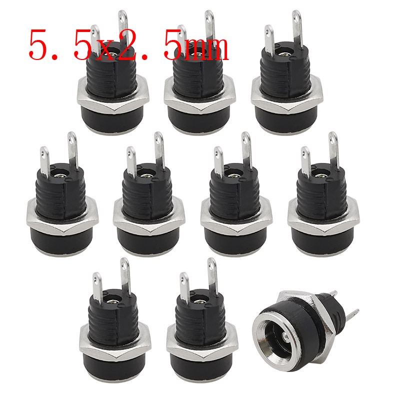 Dc strømkontakt hunn 5.5 x 2.5mm dc jack panelmontert kontakt stikkontakt strømterminaler adapter kontakter 5.5*2.5mm