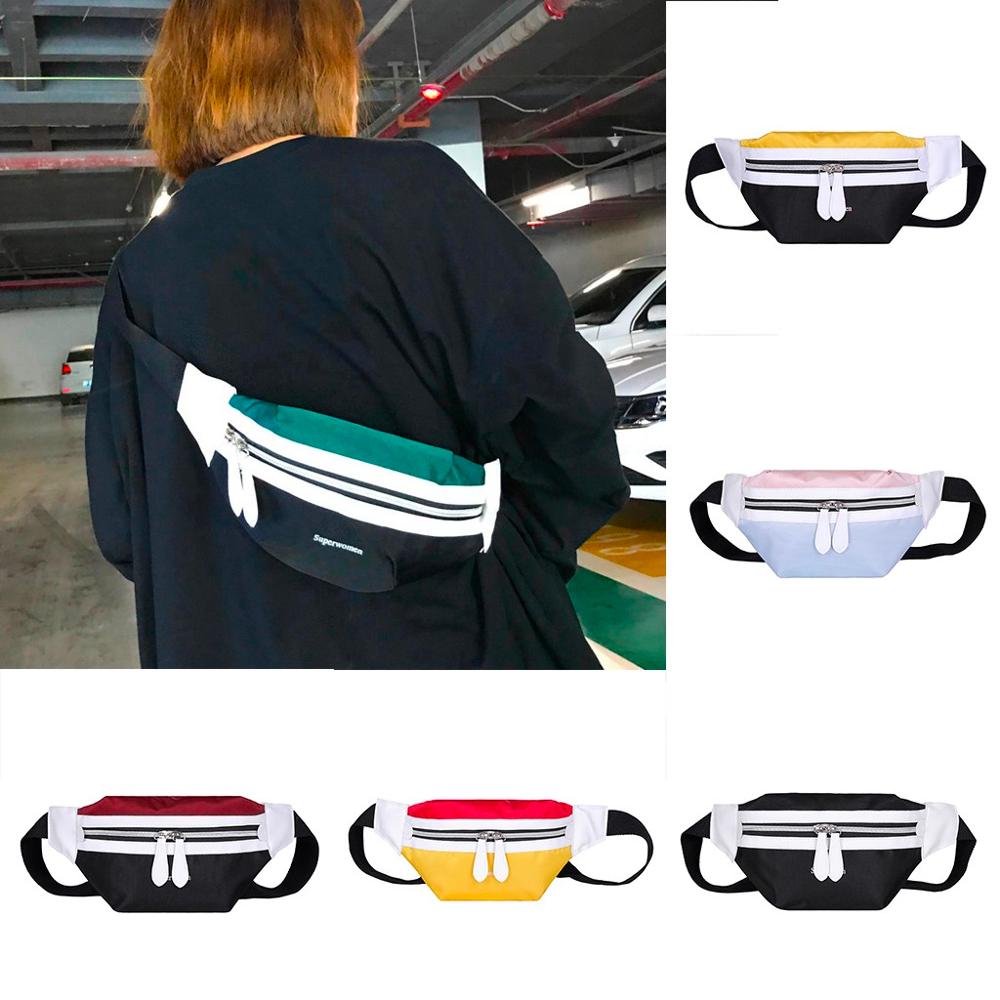 Frauen Leinwand Patchwork Farbe Schulter Crossbody Brust Taschen Packs Weibliche Gürtel Tasche Schwarz Koreanische Stil Taille Pack/ E