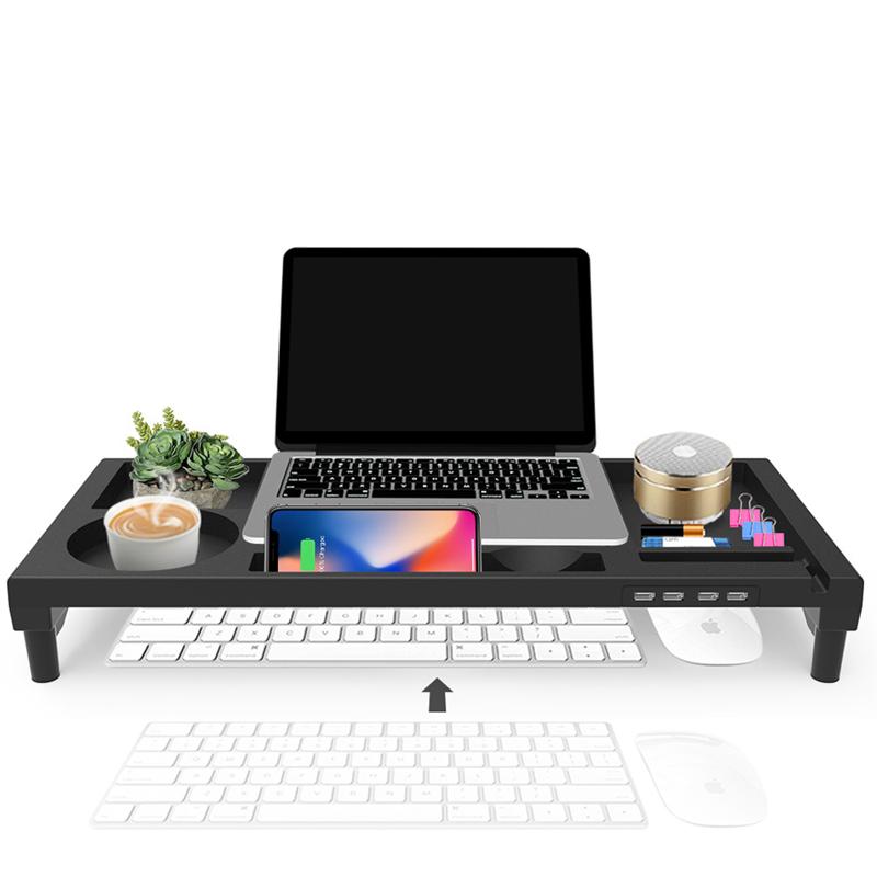 Desktop Monitor Notebook Laptop Stand Space Bar Non-slip Desk Riser with 4-ports USB charger for iMac MacBook Pro Air