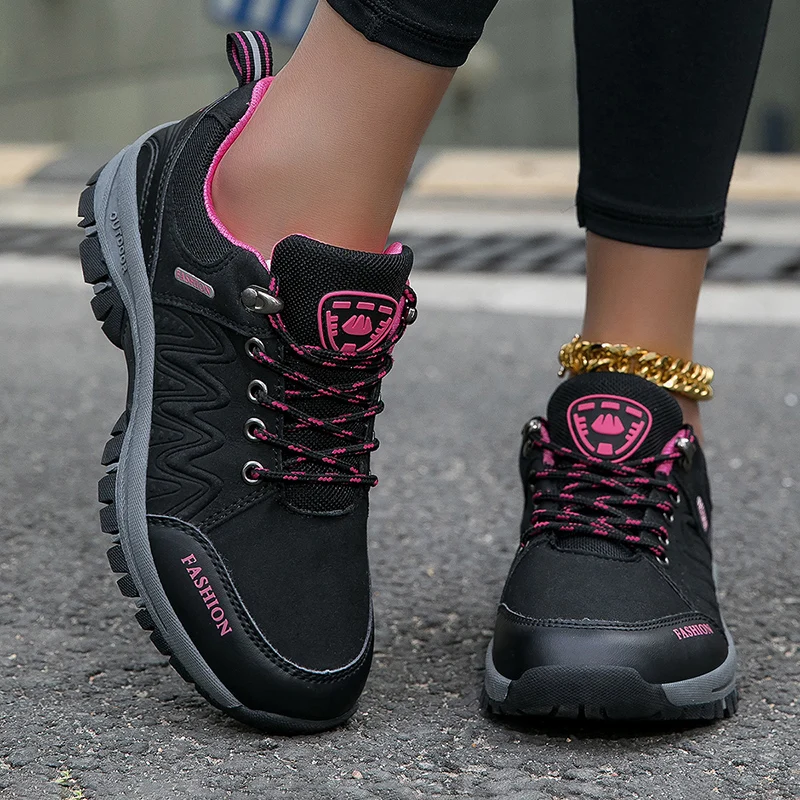 Damen-Wanderschuhe, wasserdichte draussen-Sneaker, rutschfeste Wanderschuhe, bequeme Schuhe, Kletterstiefel, Sportschuhe für Damen: Schwarz / 38