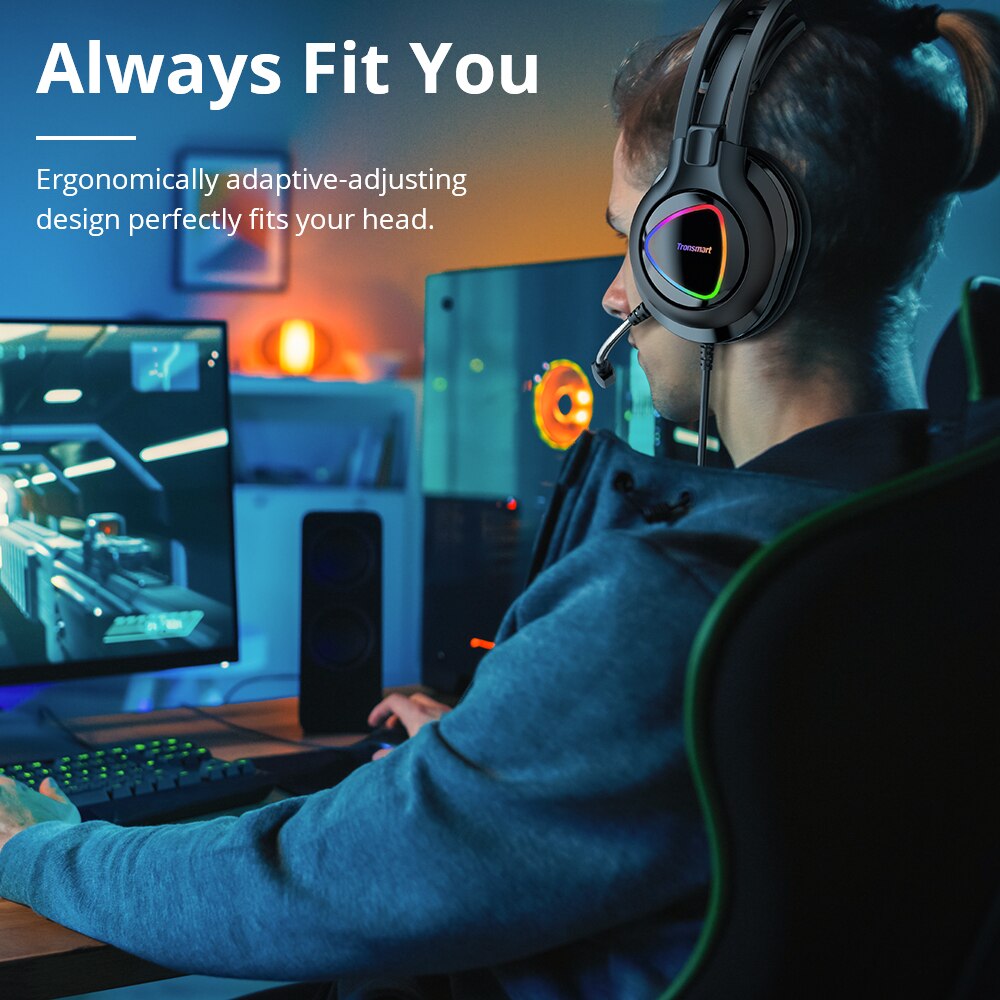 Tronsmart – écouteurs de Gaming Glary Alpha, avec éclairage coloré, Port USB 3.5mm, pour PS4, ordinateur portable,