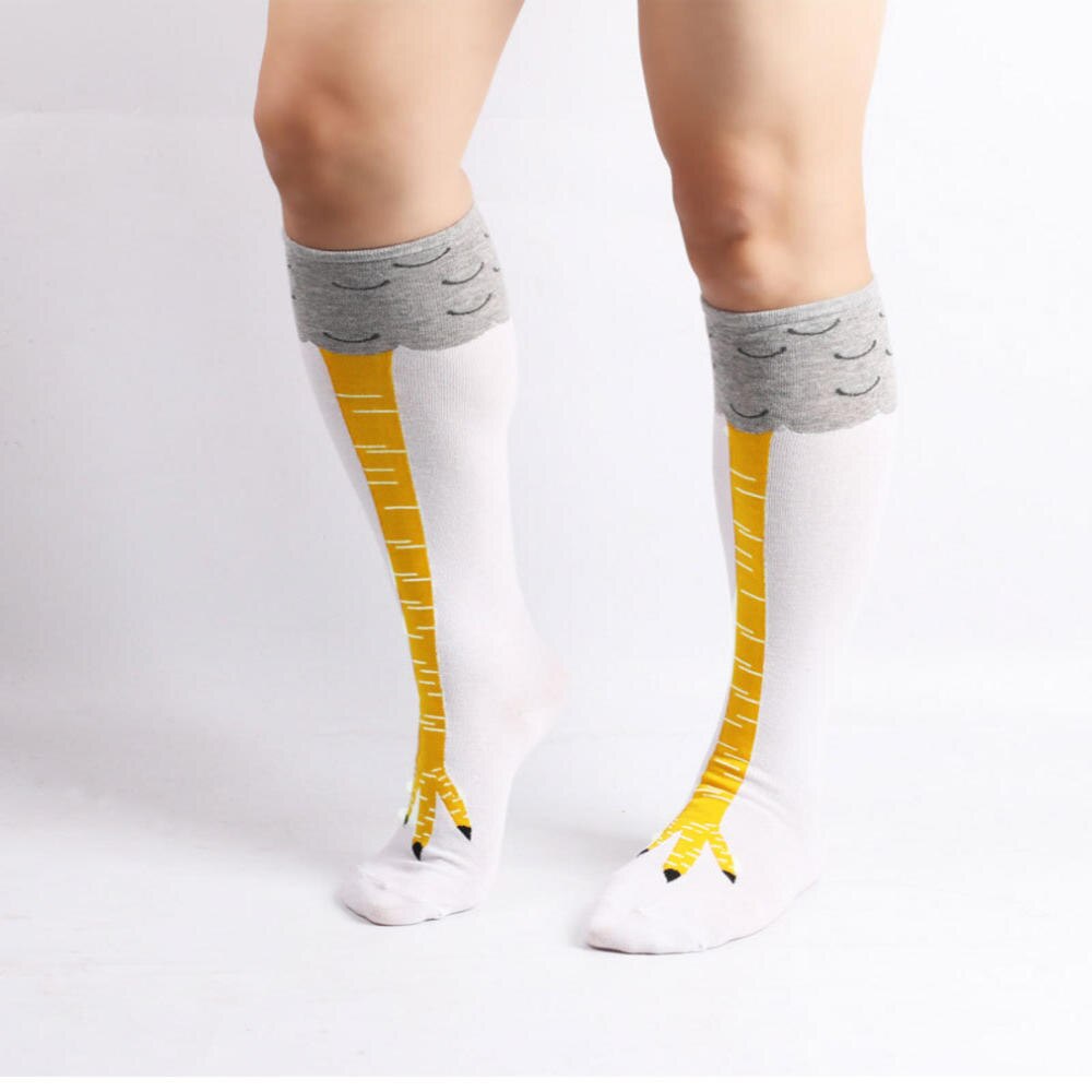 Winter Autumn Women 3D Chicken Print Socks Funny 3D Cartoon Thigh High Sock Cute Ladies Thin Toe Feet Socks Cosplay: White Yellow / Long