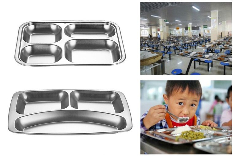 1pc Stainless Steel Divided Dinner Tray Lunch Container Food Plate for School Canteen 3/4 Section WJ901