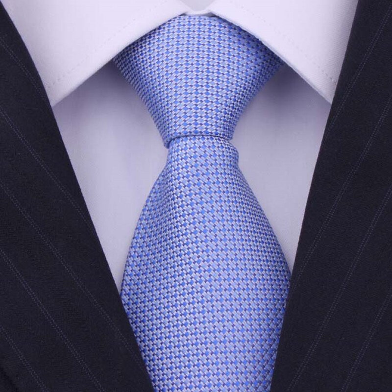Mannen Stropdas 8Cm 100% Zijde Blauw Mode Plaid Business Huwelijksgeschenken Voor Heren Accessoires Formele Kleding Stropdas
