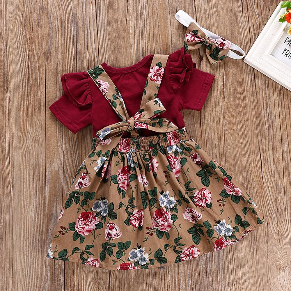 3 Stuks Peuter Baby Meisje Romper Korte Mouw Bodysuit Bloemen Jurk Set Prinses Rok Outfits Kleding Katoen Zomer
