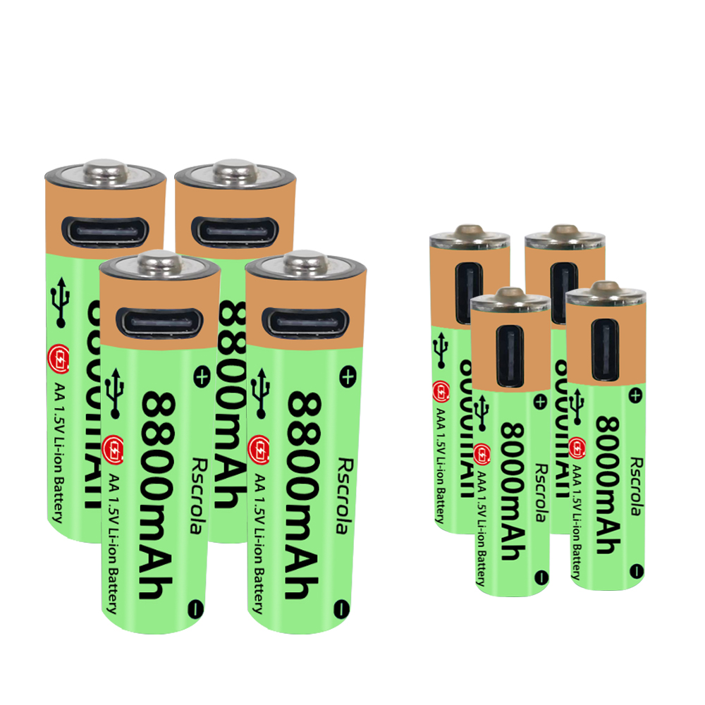 Baterías recargables AA AAA tipo C de alta capacidad, ciclo de larga duración, batería de iones de litio de 8800mAh y 8000mAh que funciona en temperatura extrema: Beige