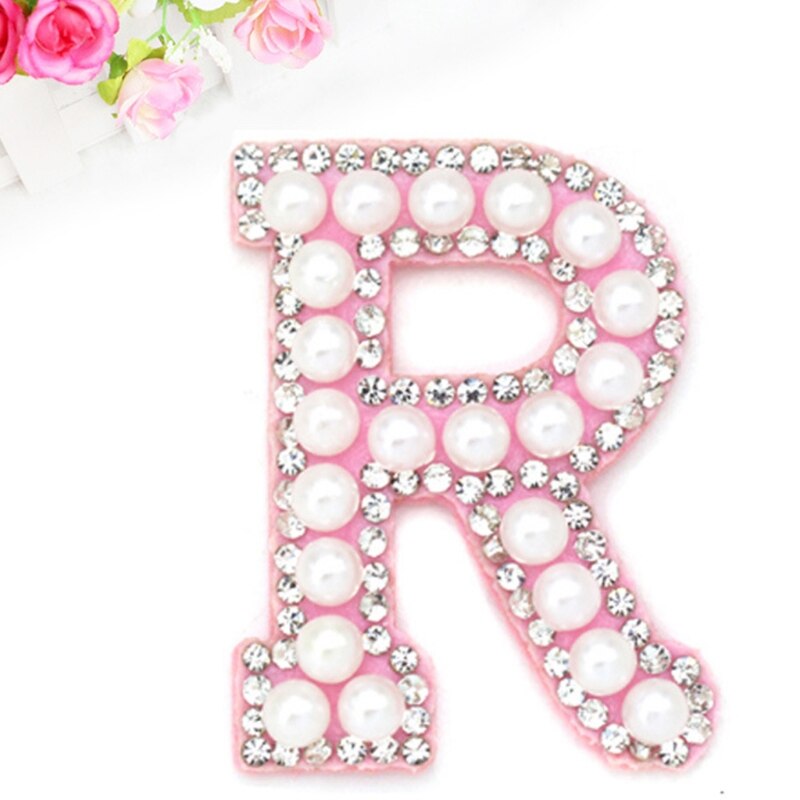 26 PCS Iron on Letters Patches Applique Sew on Patches Rhinestone Pearls Letter A-Z Patch Alphabet Embroidered Patches DIY Name