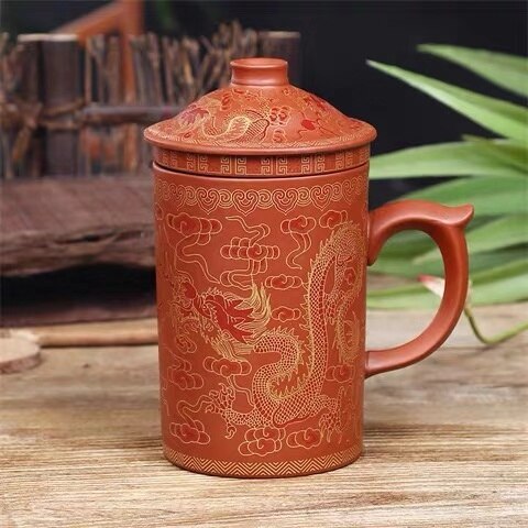 Håndlavet yixing håndmalet dragon skønhed lilla ler te krus med låg og infuser kontor tekop keramik vand krus drinkware: -en
