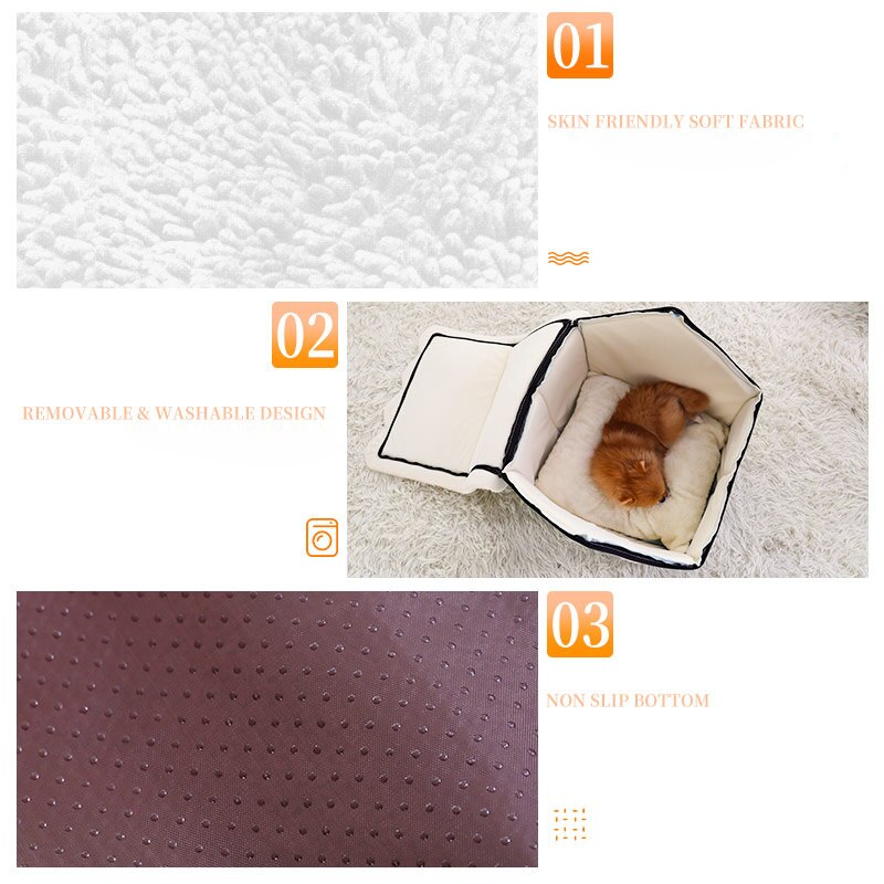 Hoopet winter kattenhuis warm wasbaar hondenbed afneembare hoes antislip bodem huisdierhol klein hondenkonijnennest met mat