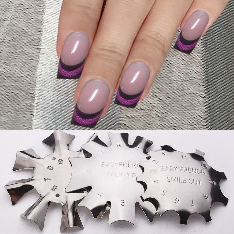 Beauty Metal Nail Template Rand Professionele 1-9 Maten U Vormige Cut Trimmer Franse Valse Nagels Manicure tool Tips