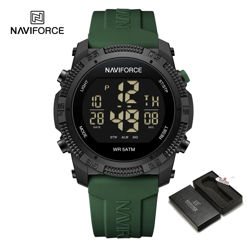 NAVIFORCE NF7104 Men's LCD Digital Casual Date and Week Alarm Waterproof Silicone Strap Electronic Watch: Red