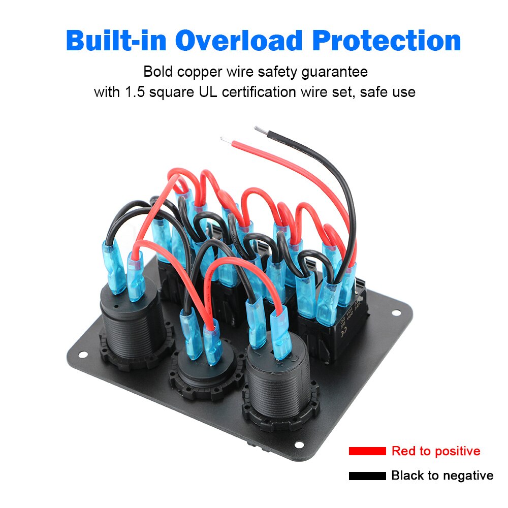 4 gangs 12v/24v led vippebryter panel dobbel usb port effektbryter vanntett digital voltmeter for bil rv campingvogn campingvogner