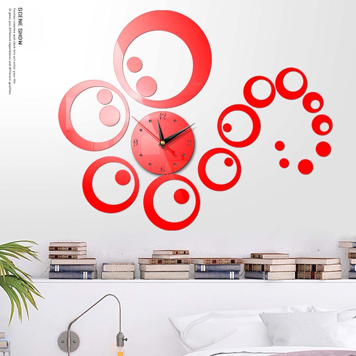 Faroot 3d acryl muursticker huishouden woonkamer kantoor spiegel dempen decoratieve muursticker klok