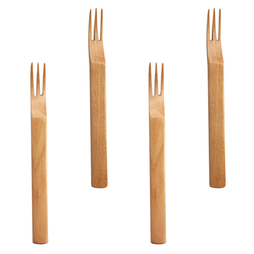 Tenedores de tres dientes de madera de estilo japonés, tenedor de ensalada, tenedores de postre, 4 Uds.